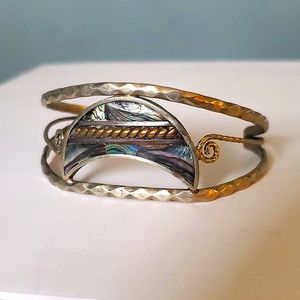 Vintage handmade Silver bracelet abalone and copper inlay